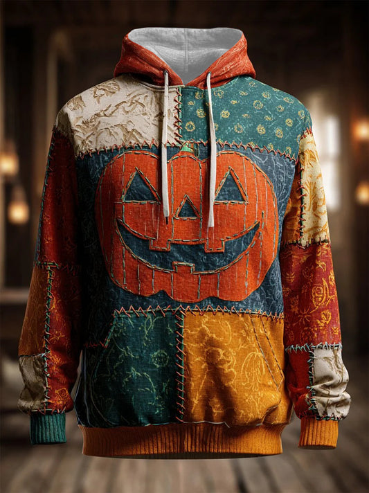 Men's Halloween Art Print Oversized Drop-Shoulder Hoodie with Pocket