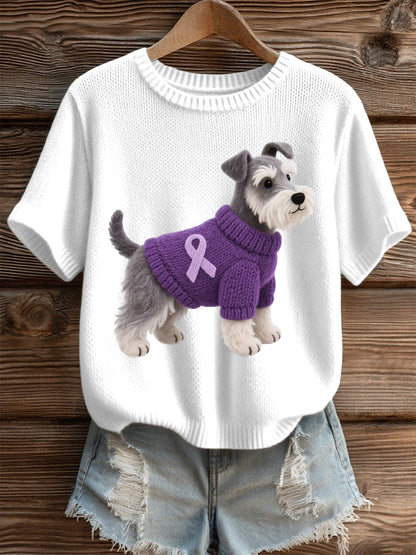 Women's Felt Art Schnauzer Pattern Cozy Knit Top
