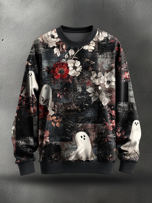 Women's Funny Halloween Boo Floral Art Printed Sweatshirt