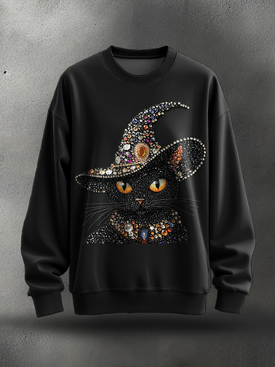 Women's Funny Halloween Cat Art Printed Sweatshirt