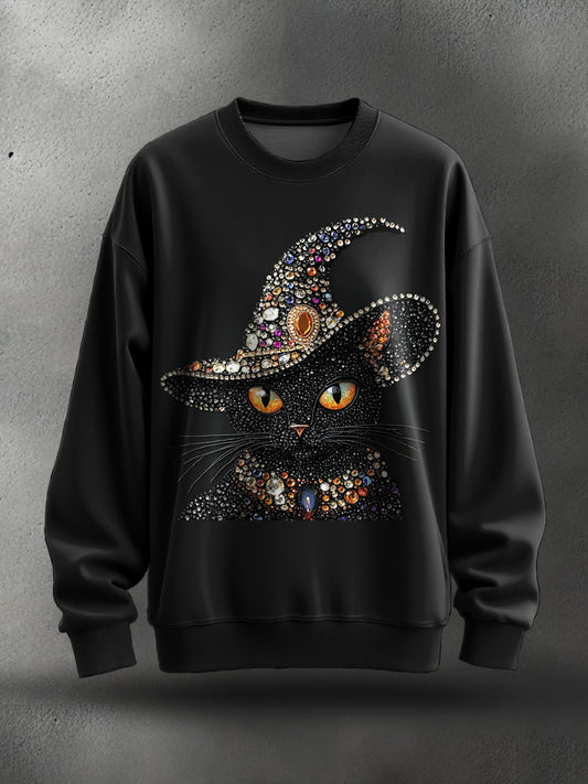 Women's Funny Halloween Cat Art Printed Sweatshirt