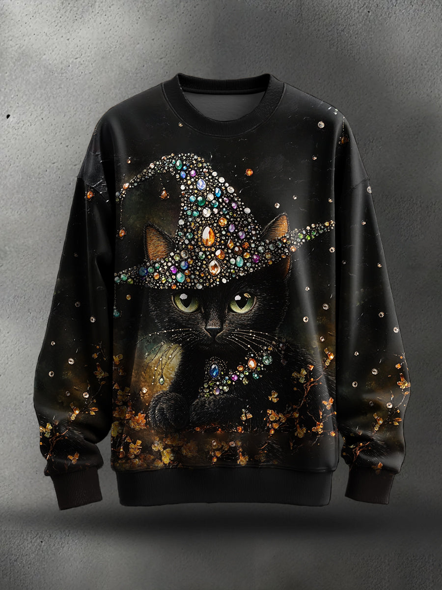 Women's Funny Halloween Cat Art Printed Sweatshirt