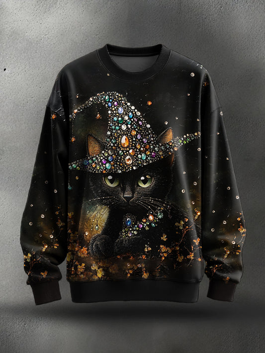 Women's Funny Halloween Cat Art Printed Sweatshirt