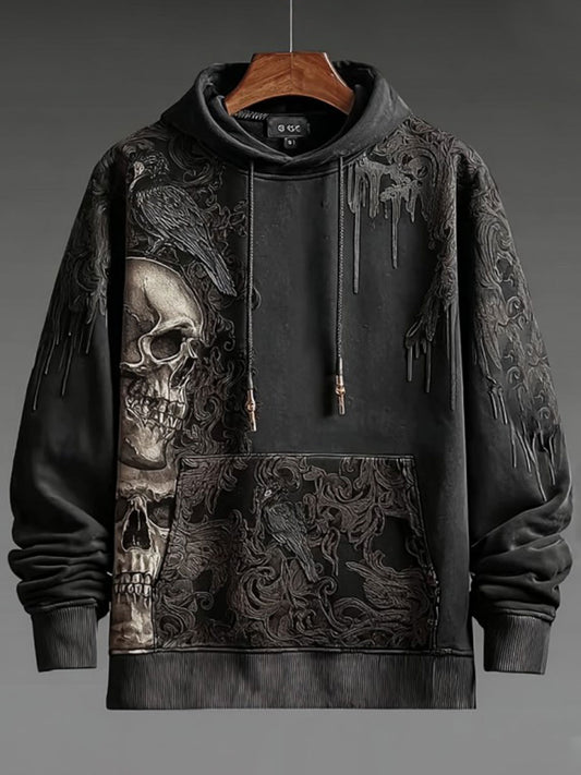 Unisex Vintage Halloween Skull Print Art Casual Hoodie