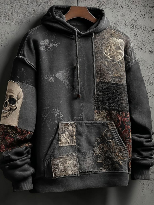 Unisex Vintage Halloween Skull Print Art Casual Hoodie