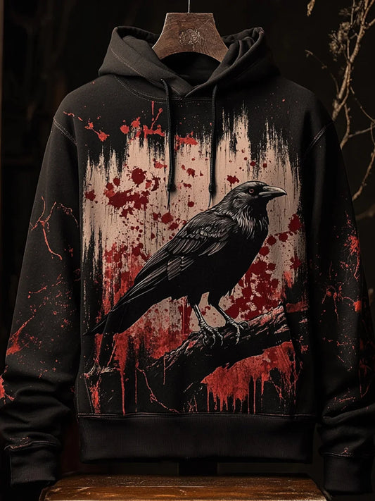 Men's Halloween Crow Drop-Shoulder Hoodie