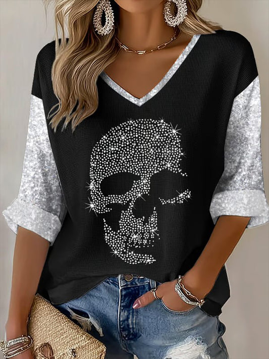 Women's Halloween Skull Waffle T-shirt