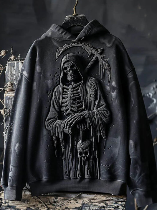 Unisex Vintage Halloween Skull Print Art Casual Hoodie