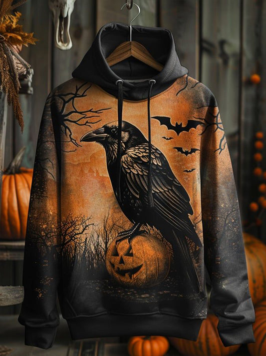 Unisex Vintage Halloween Crow Print Art Casual Hoodie
