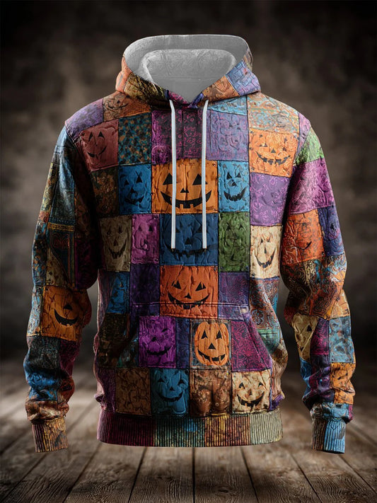 Men's Halloween Art Print Oversized Drop-Shoulder Hoodie with Pocket