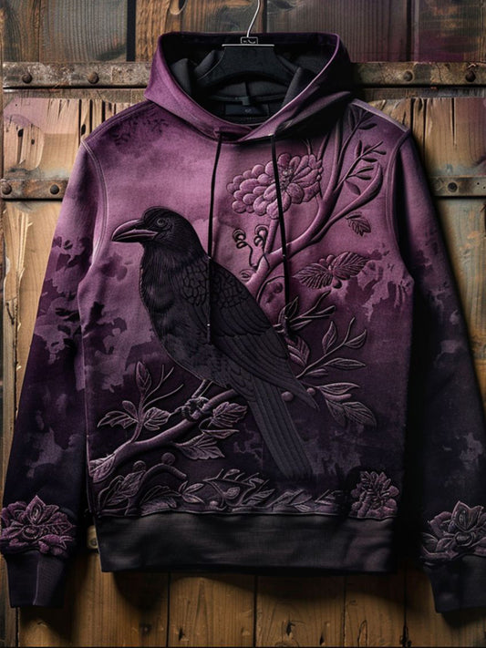 Unisex Vintage Halloween Crow Print Art Casual Hoodie