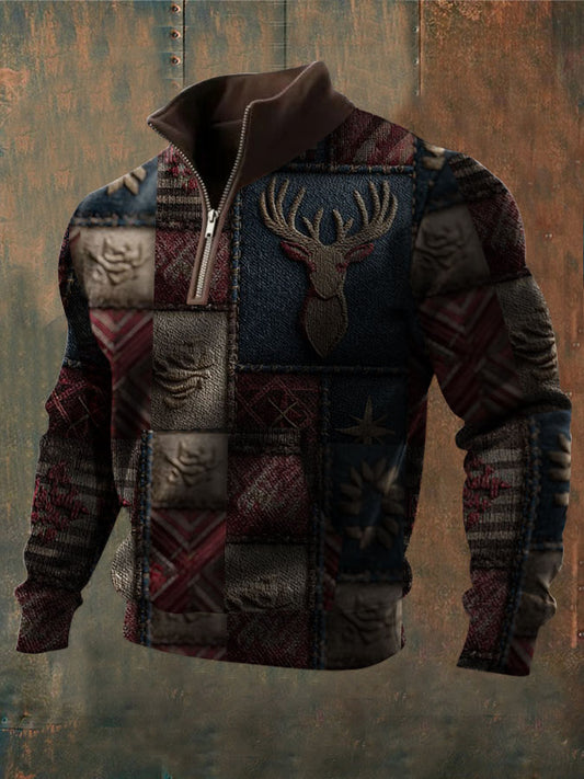Men's Western Elk Splicing Printed Shirt