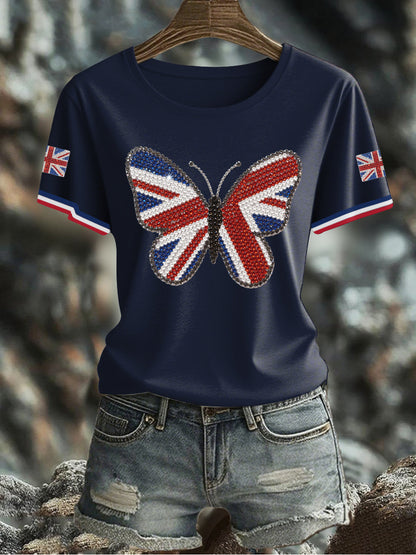 Women's UK Flag Butterfly Printed T-shirt