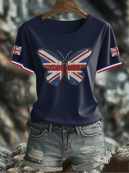 Women's UK Flag Butterfly Printed T-shirt