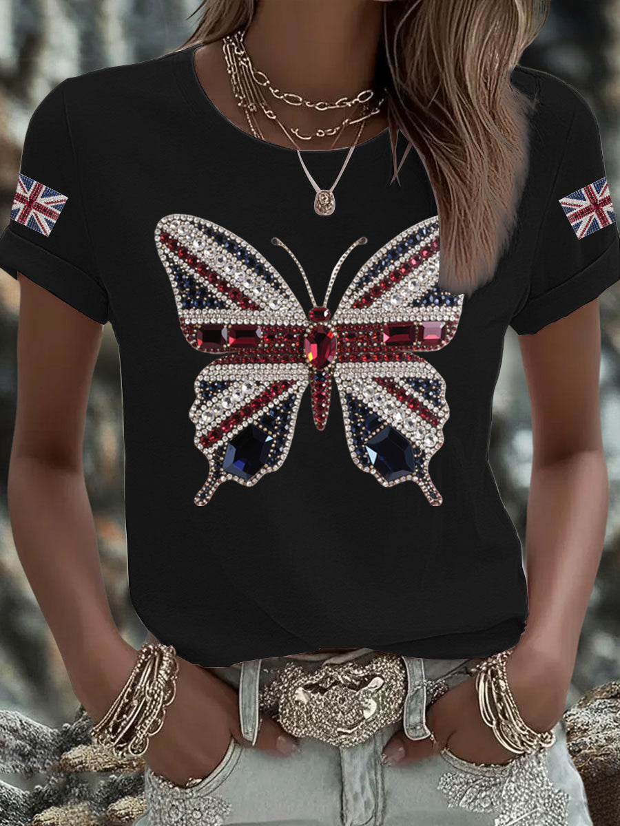 Women's UK Flag Butterfly Printed T-shirt