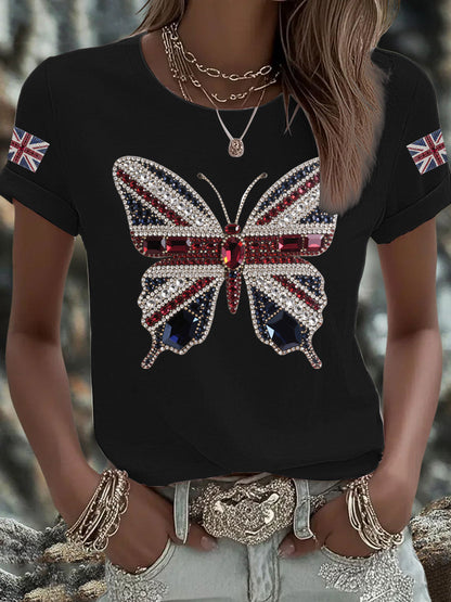 Women's UK Flag Butterfly Printed T-shirt