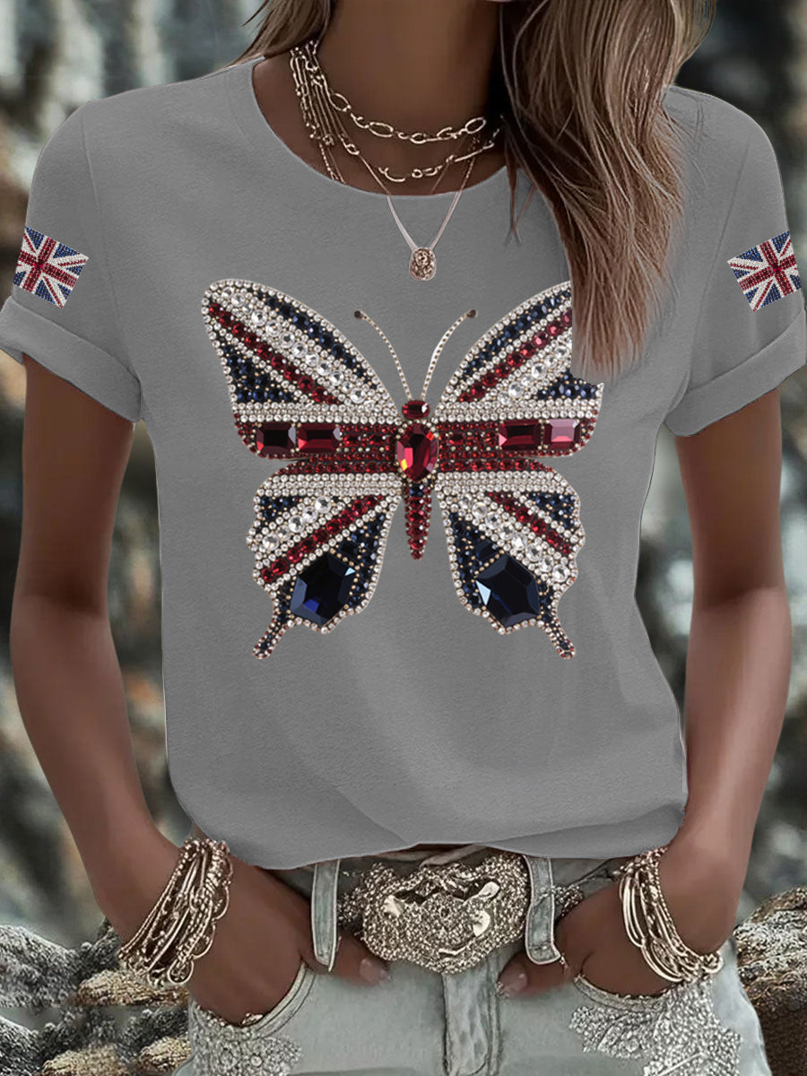 Women's UK Flag Butterfly Printed T-shirt