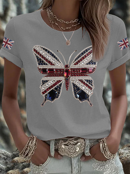 Women's UK Flag Butterfly Printed T-shirt