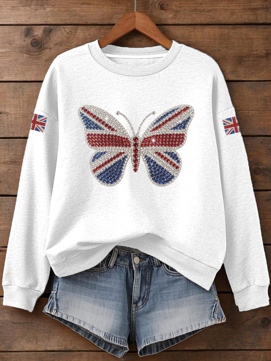Women's UK Flag Butterfly Print Sweatshirt