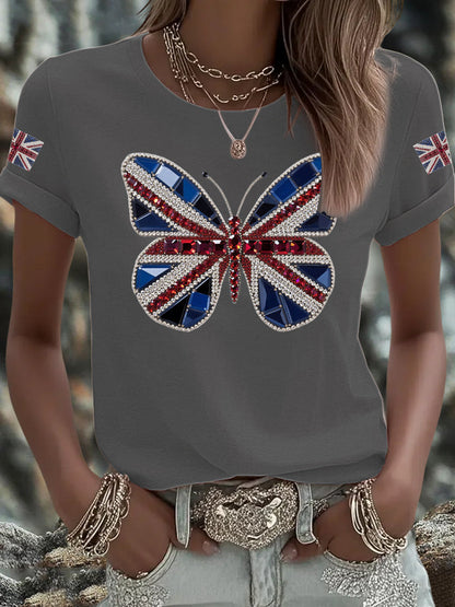 Women's UK Flag Butterfly Printed T-shirt