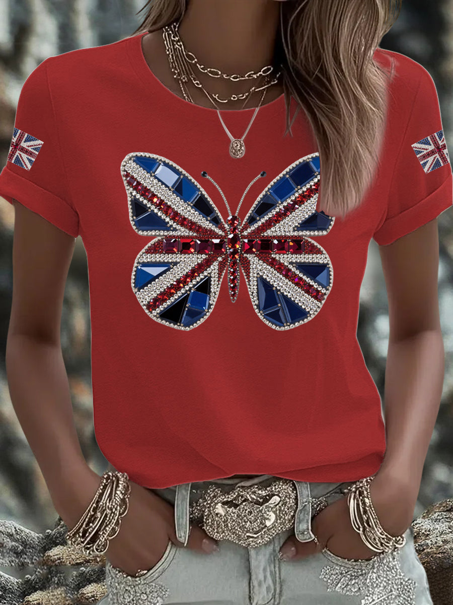 Women's UK Flag Butterfly Printed T-shirt