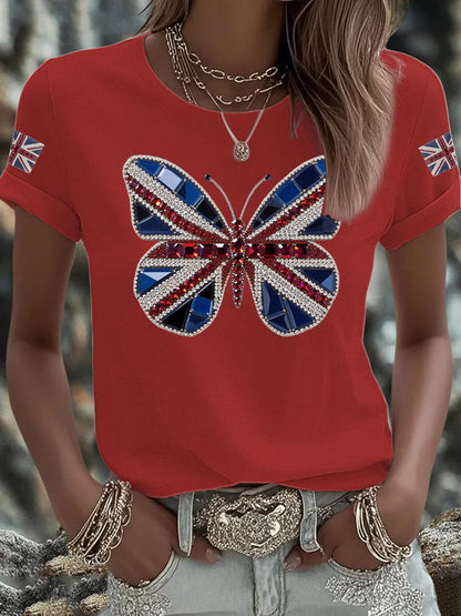 Women's UK Flag Butterfly Printed T-shirt