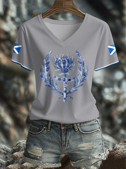 Women's Scotland Flag Art Thistle Printed T-shirt