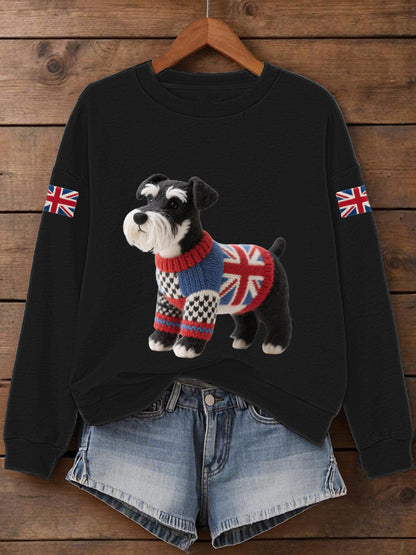 Women's UK Flag Schnauzer Print Sweatshirt