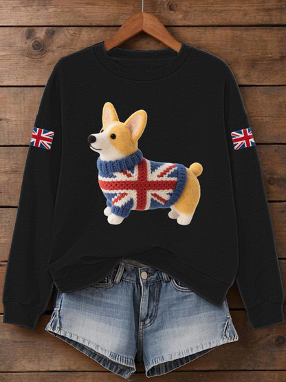 Women's UK Flag Corgi Print Sweatshirt