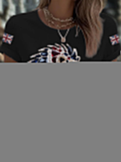 Women's British imitation diamond hot-drilling Printed Iron On Short Sleeve T-Shirt
