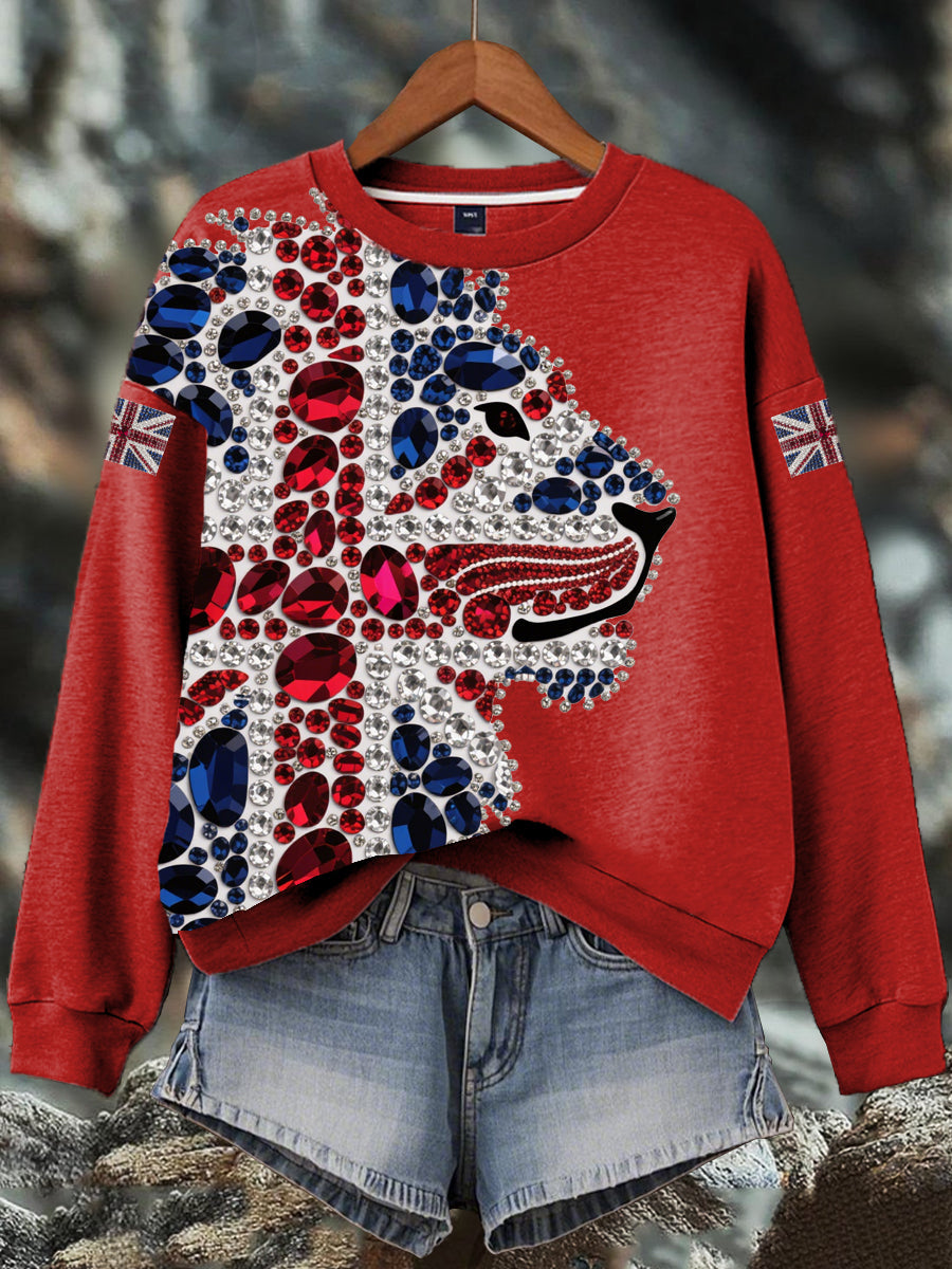 Women's British imitation diamond hot-drilling Print Sweatshirt