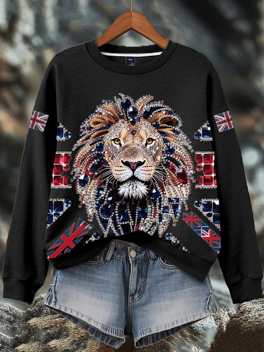 Women's British imitation diamond hot-drilling Print Sweatshirt