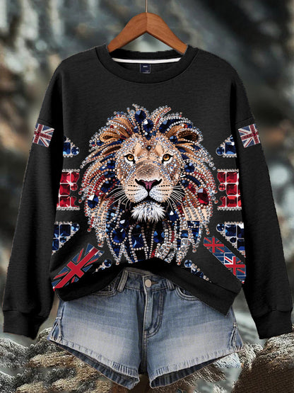 Women's British imitation diamond hot-drilling Print Sweatshirt