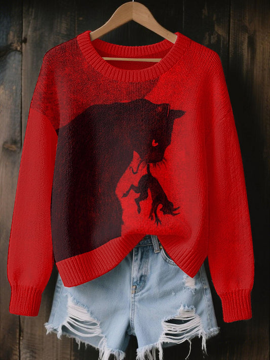 Women's Halloween Cat Cozy Knitted Sweater