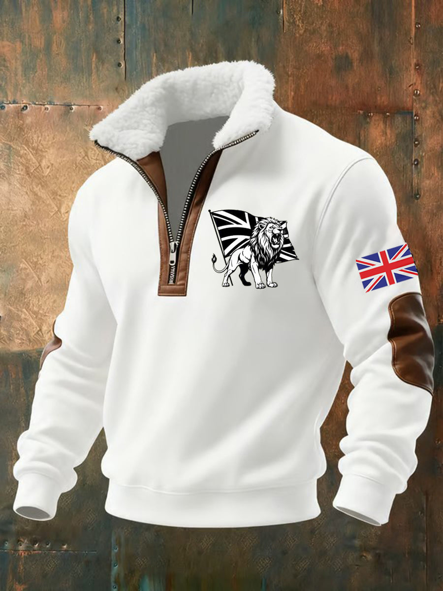 Men's Vintage England Flag Lion Printed Sweatshirt