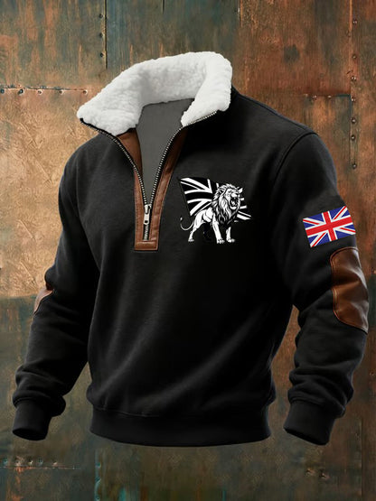 Men's Vintage England Flag Lion Printed Sweatshirt