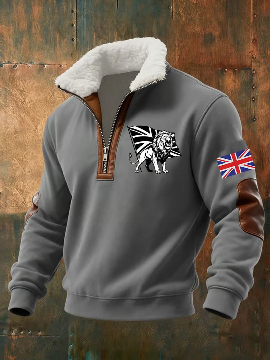 Men's Vintage England Flag Lion Printed Sweatshirt