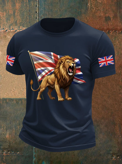 Men's Vintage England Flag Lion Printed T-shirt