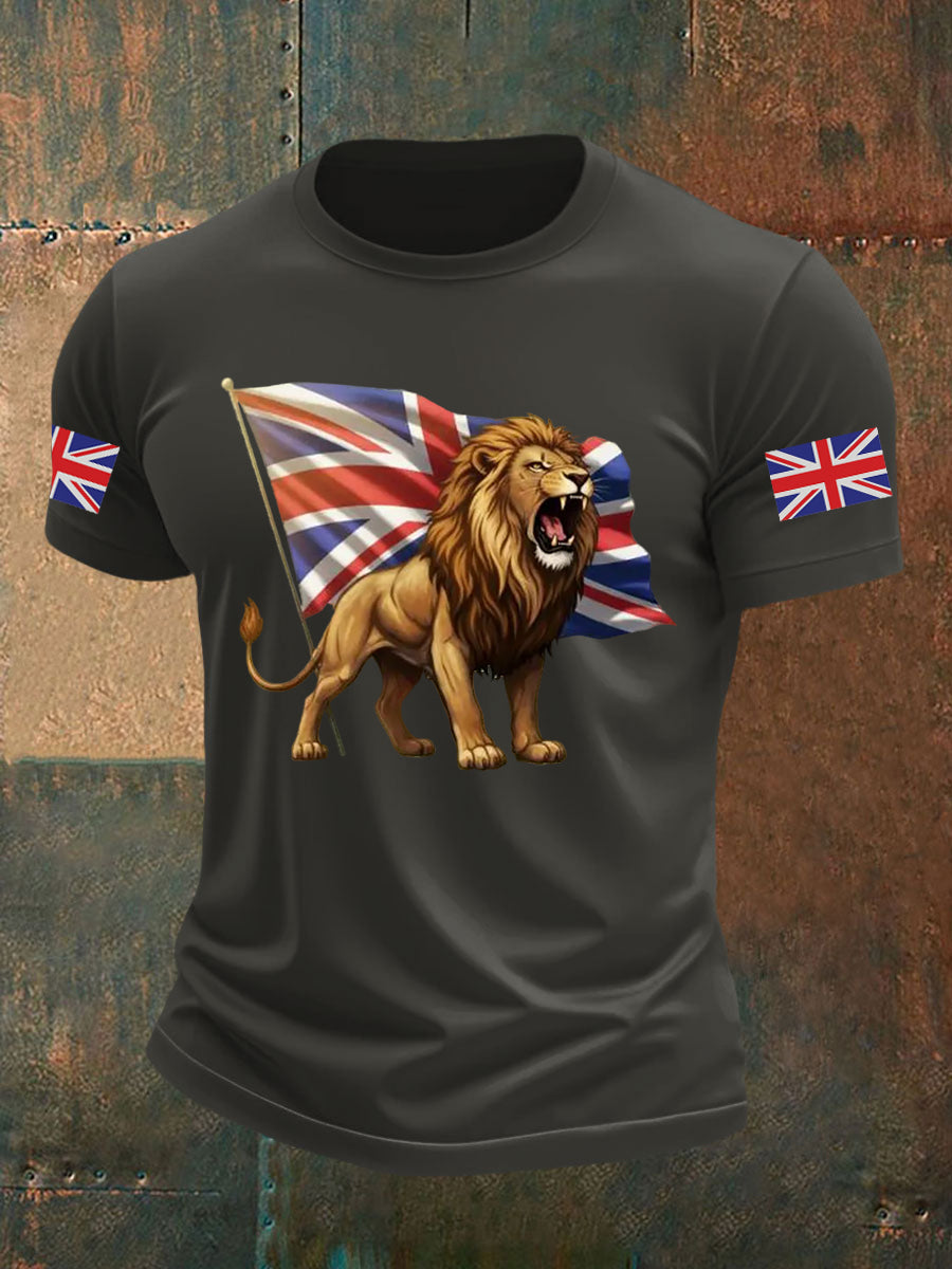 Men's Vintage England Flag Lion Printed T-shirt