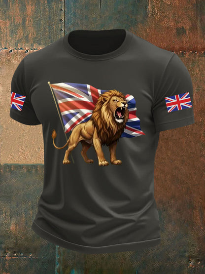 Men's Vintage England Flag Lion Printed T-shirt