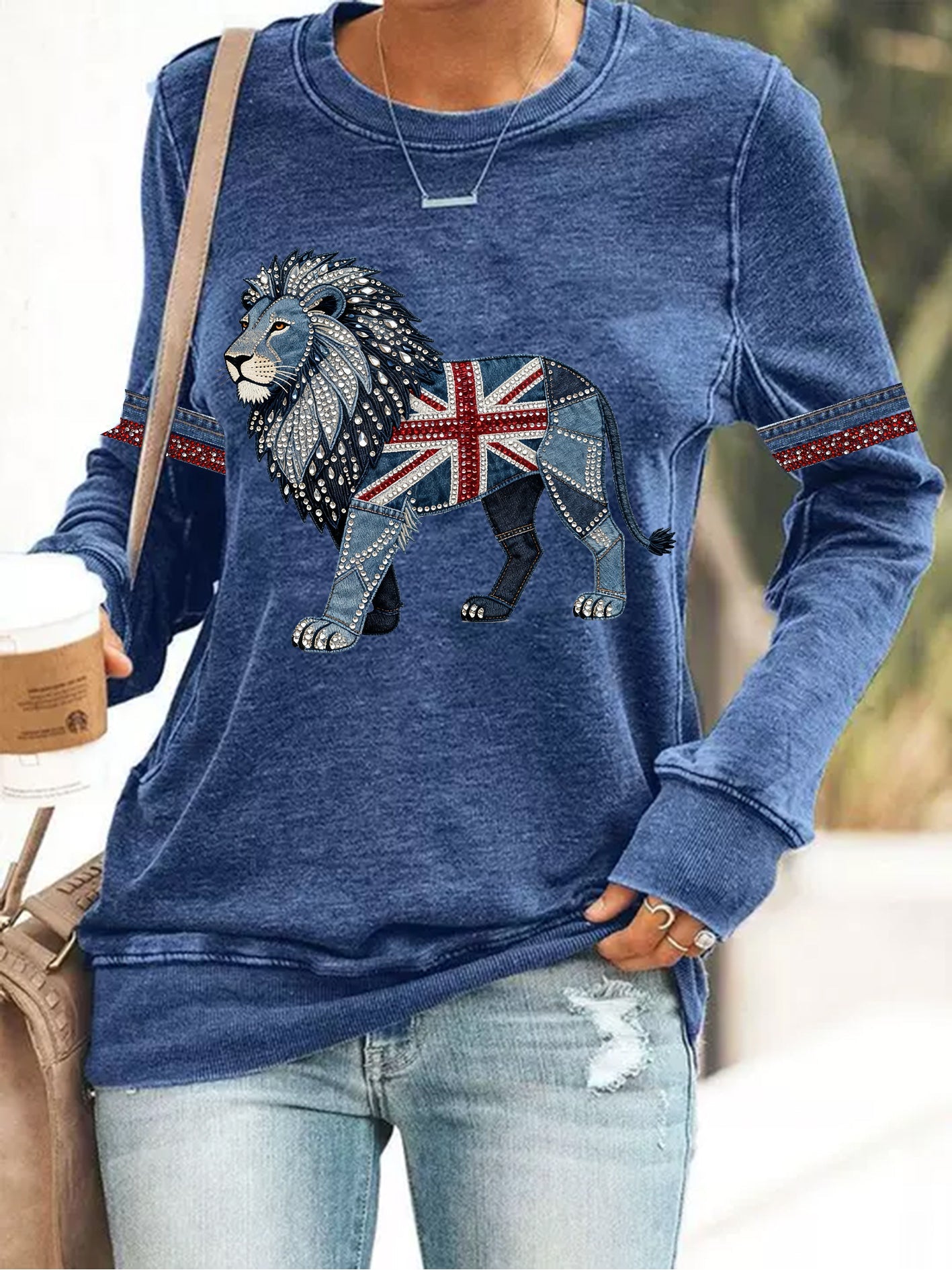 Women's British Faux Denim Long-Sleeve T-Shirt
