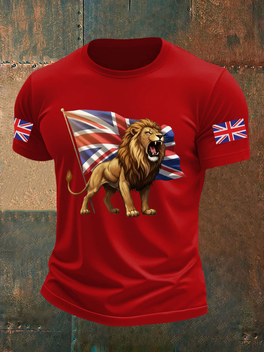 Men's Vintage England Flag Lion Printed T-shirt