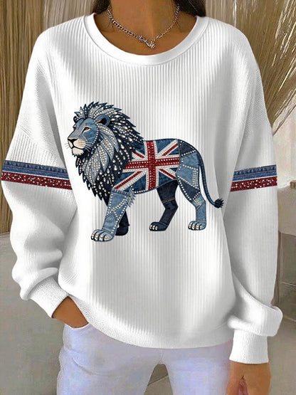 Women's British Faux Denim Print Casual Sweatshirt