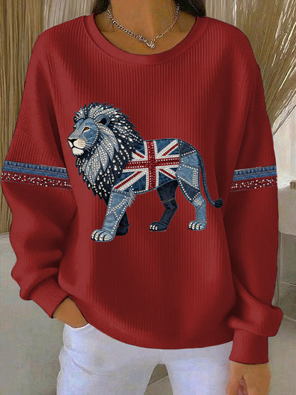 Women's British Faux Denim Print Casual Sweatshirt