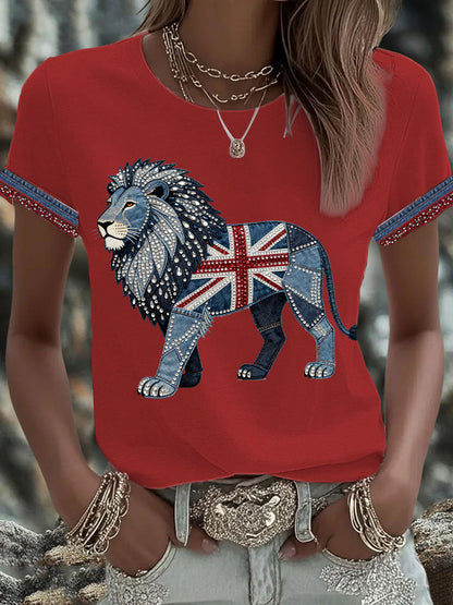 Women's British Faux Denim Printed T-shirt