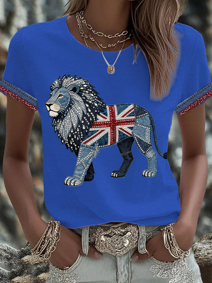 Women's British Faux Denim Printed T-shirt