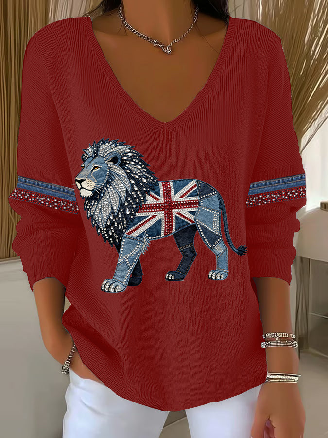 Women's British Faux Denim Printed Casual Top