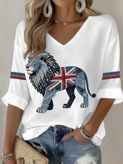 Women's British Faux Denim Printed Casual T-shirt