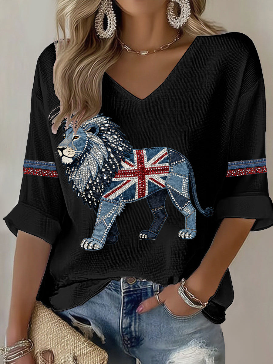 Women's British Faux Denim Printed Casual T-shirt