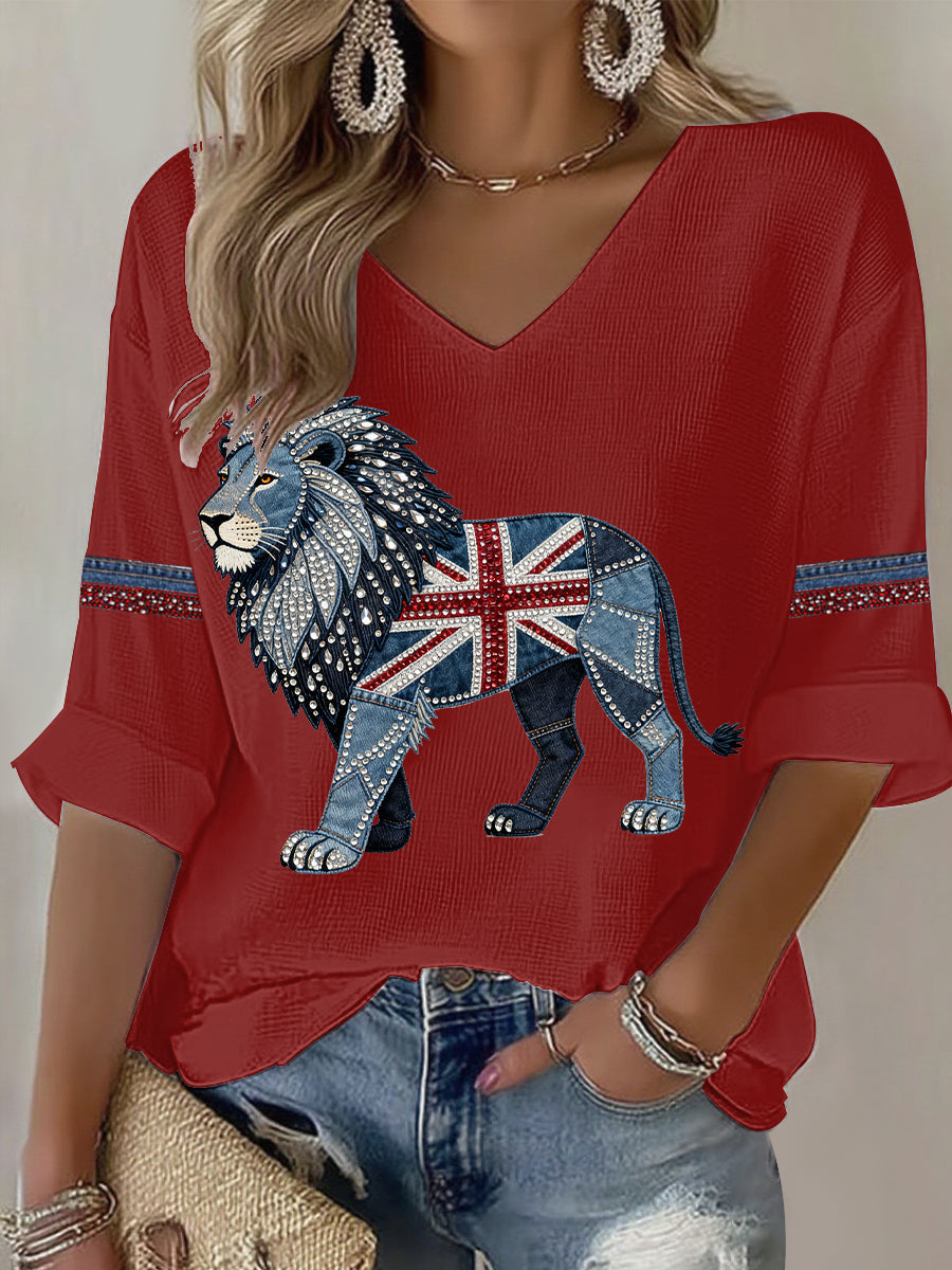 Women's British Faux Denim Printed Casual T-shirt